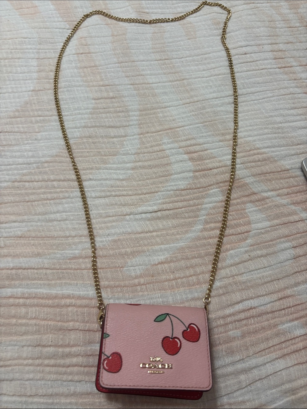 Coach Pink Cherry Print Crossbody with Gold Chain Strap - Picture 4 of 4